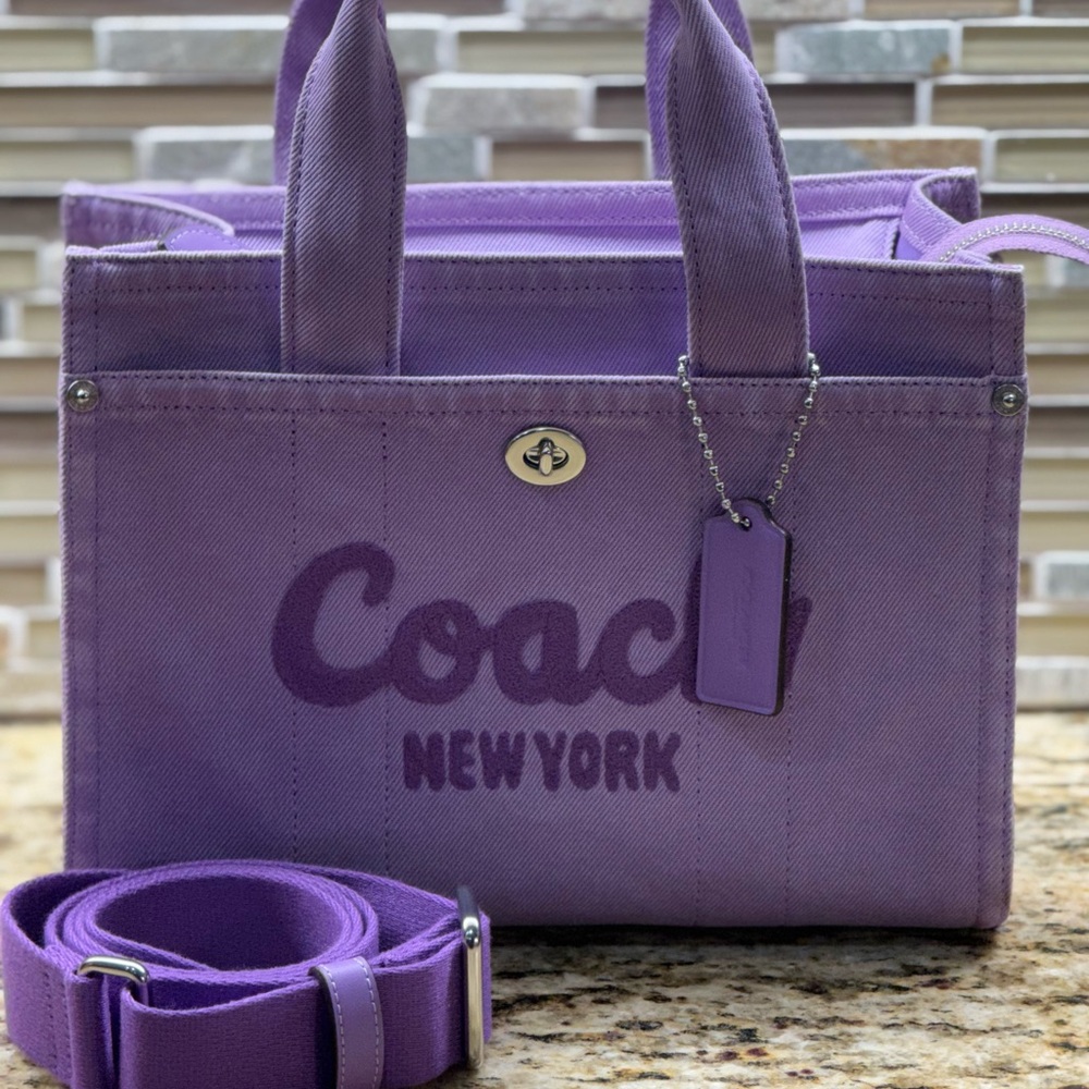 Coach Colored Dye Denim Cargo Purple Tote 26 NWT